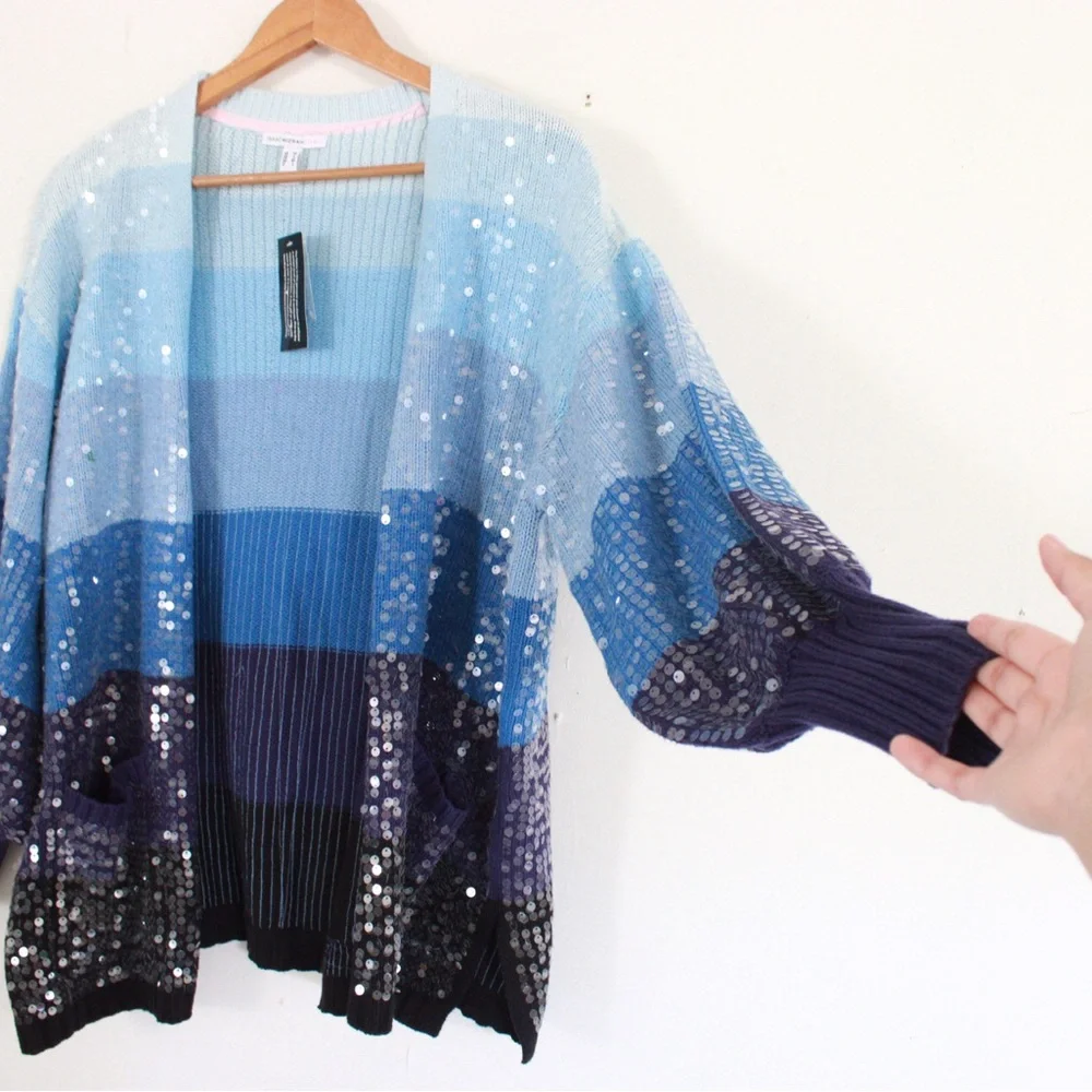 Isaac Mizrahi Live! Multistripe Blue Cardigan